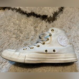 Custom Converse Cream High-Top Sneakers with Gold Eyelets